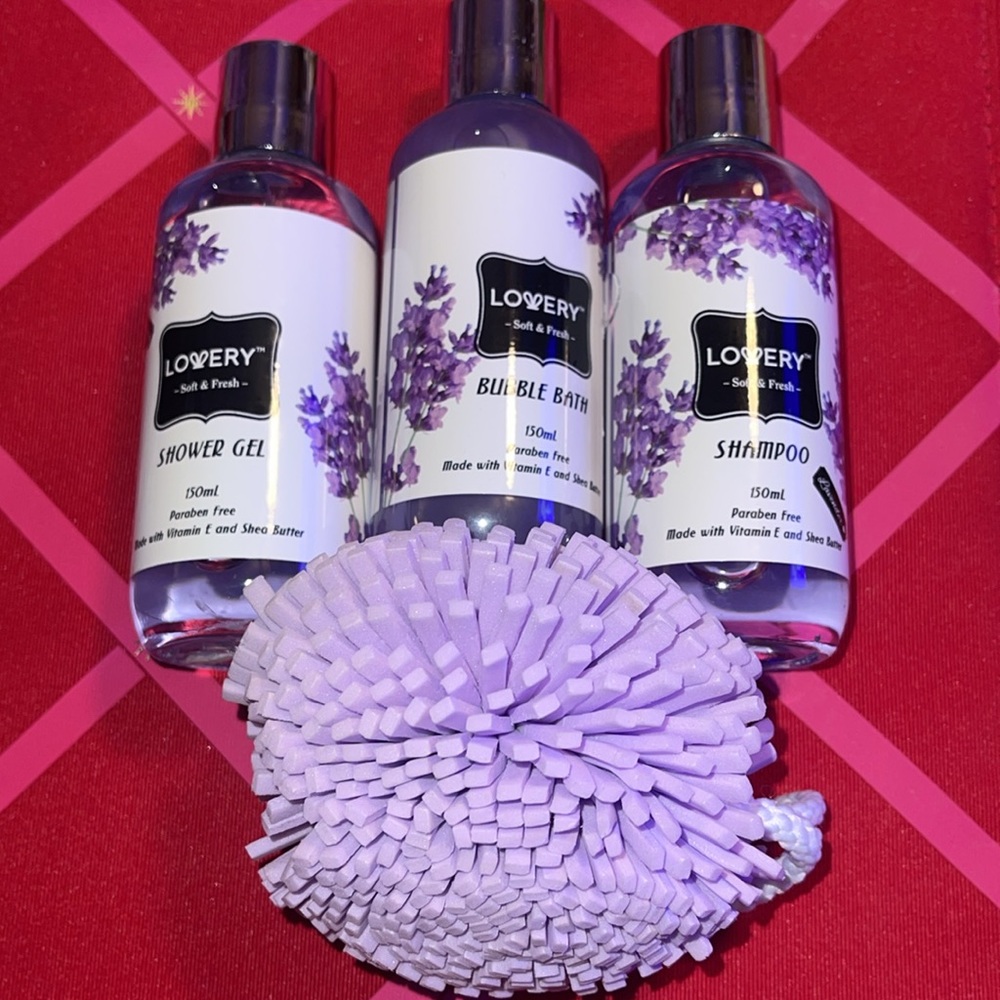 Shower gel, bubble bath, and shampoo by LOVERY soft and fresh scent.  New